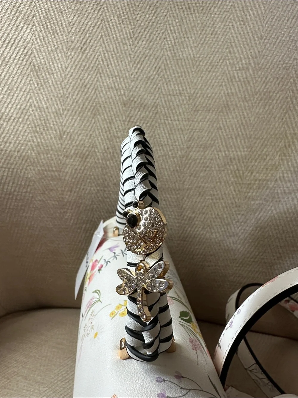 ALDO White Floral Satchel with Striped Wrapped Handle With Butterfly and Bee 🐝